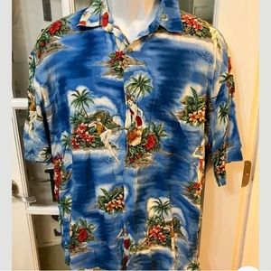Vtg Pierre Cardin Mens Pin Up Girls Button Front Rayon Hawaiian Shirt Large